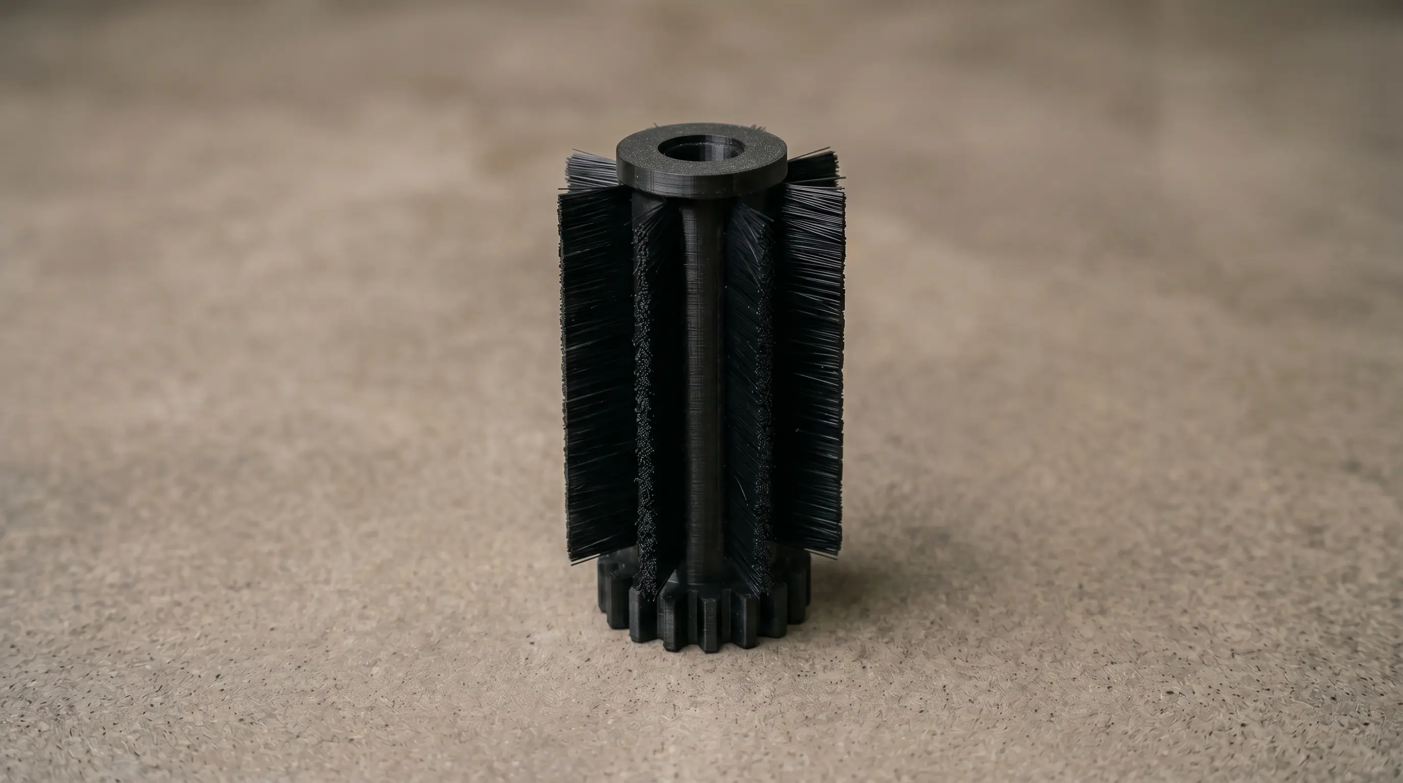Belt cleaning roller — reverse engineered from worn OEM, printed in PETG with twelve bristle sets installed