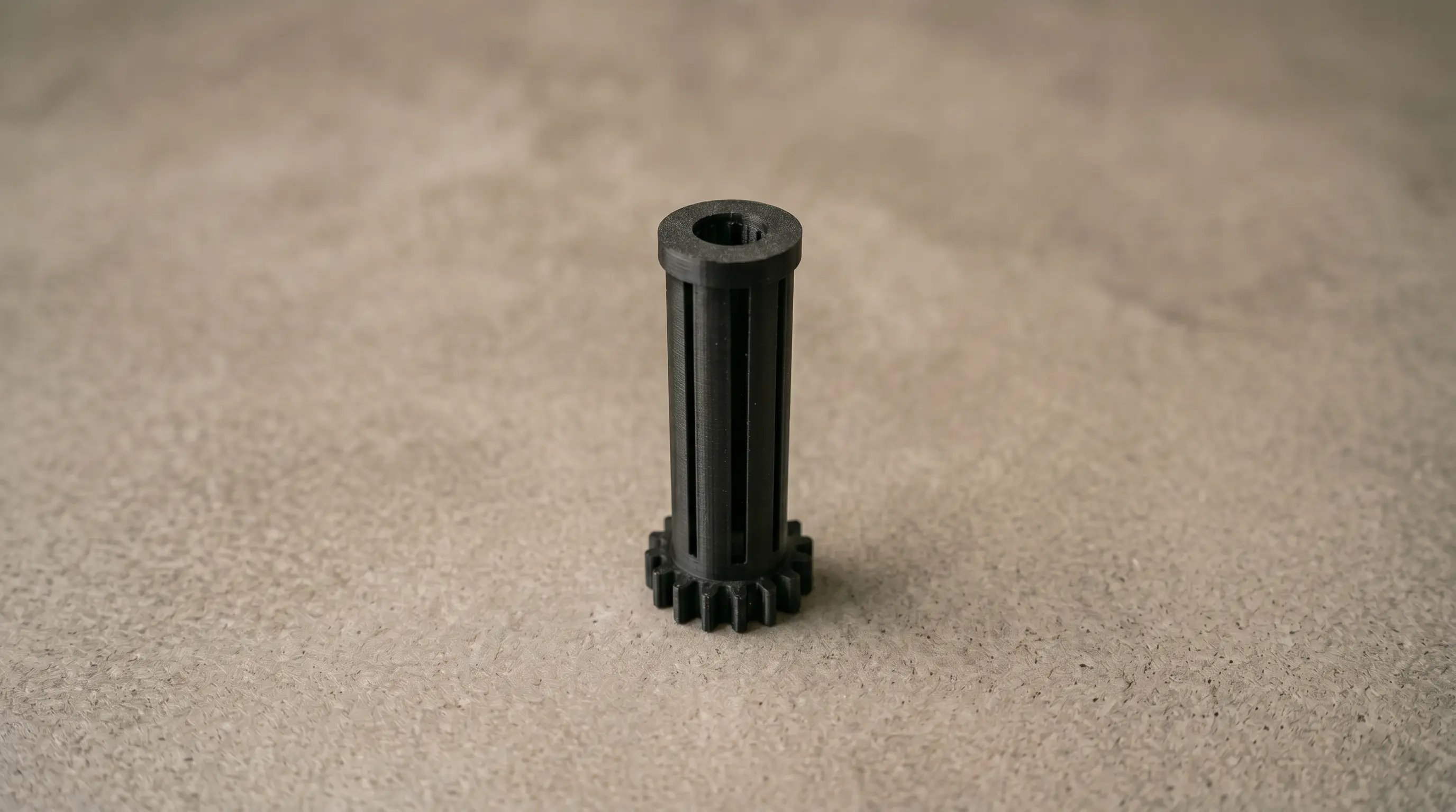 Remade roller core printed in PETG, before bristles installed